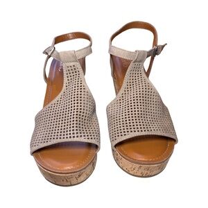 Franco Sarto Clinton2 Taupe Woven Wedge Sandals Open Toe 10 Never Worn